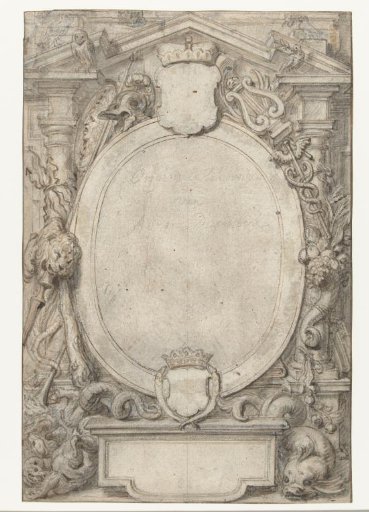 Design for a title page with two blank coats of arms