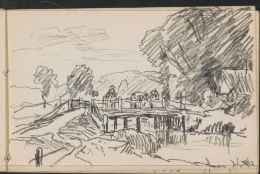 Figure on a bridge over a river