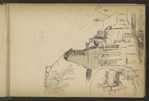Houses along a canal and a man on a cart with cauliflowers