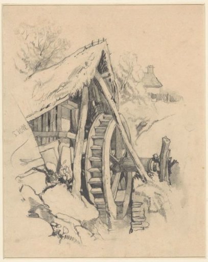 Watermill in a hilly landscape