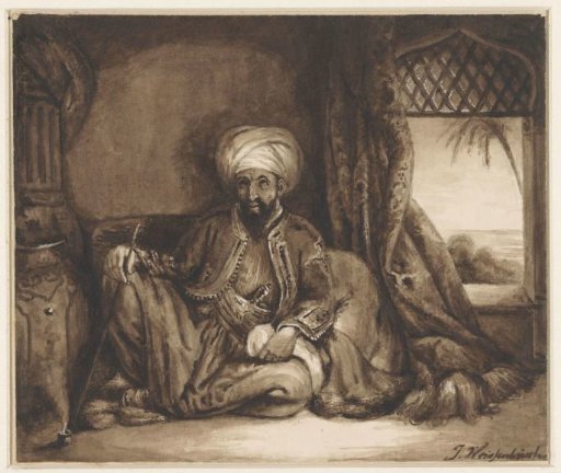 Seated Oriental man with a pipe