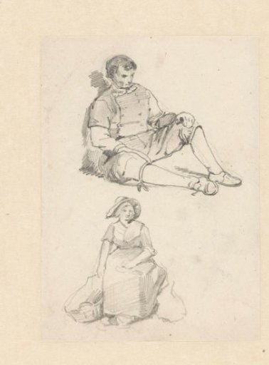 Two figure studies of a seated man and woman