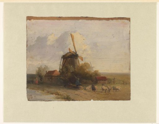 Landscape with mill and shepherd with sheep