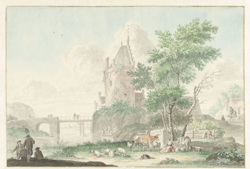 Summer landscape with figures and cattle
