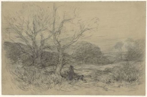Landscape with a walker and a dog