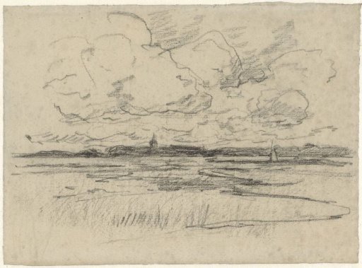 Landscape with mill and a tower in the distance