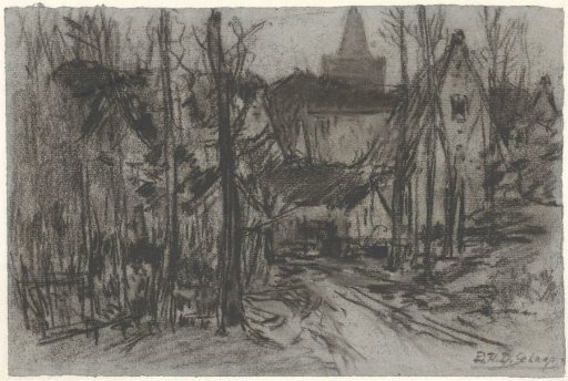 View of a village through the trees