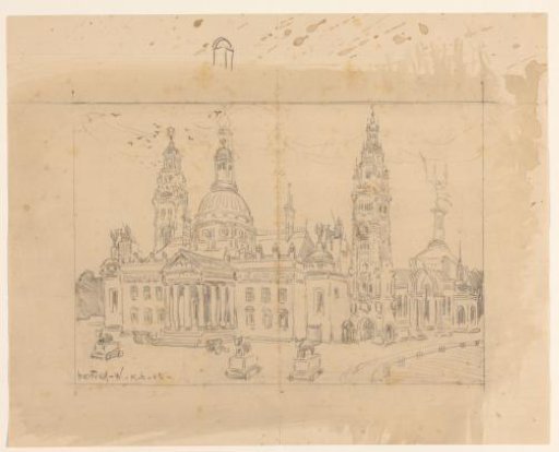 Design for a caricature on a design for the Peace Palace
