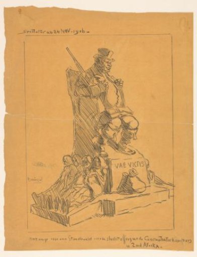Design for a cartoon with a monument for victims of concentration camps in South Africa