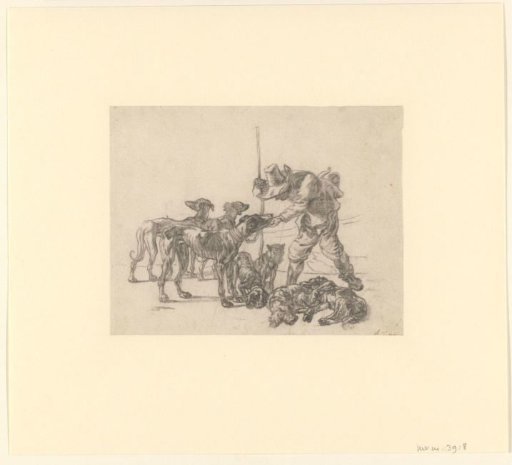 Hunter with Seven Dogs