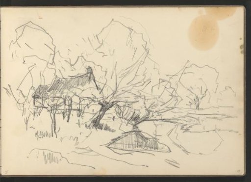 Landscape with trees and a house