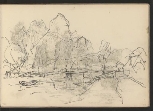 Village view with a bridge over a river