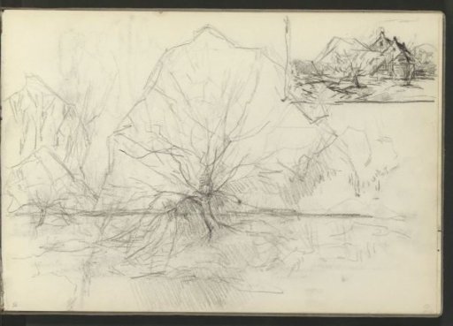 Trees and a landscape with a farm