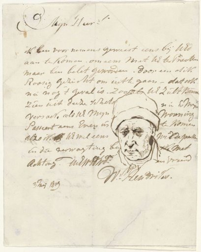 Letter to Mr. Brenk, with Self-portrait of Wybrand Hendriks