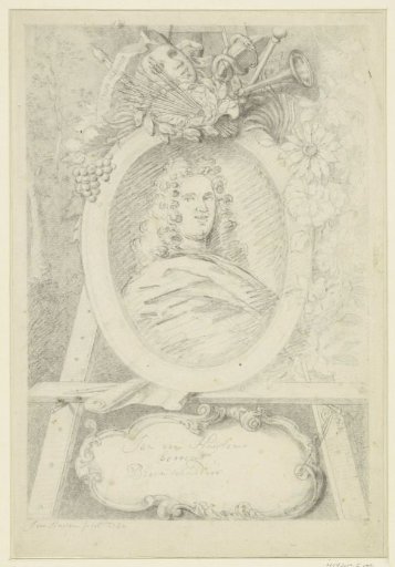 Self-portrait of Jan van Huysum in oval on an easel