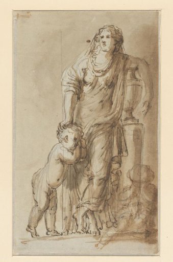 Mourning woman with two children