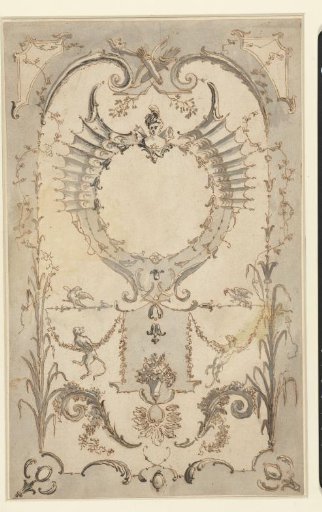 Vegetative ornament with monkeys, festoons, crossed quivers and a bust (Free copy after a print by Gabriel Huquier after Watteau)