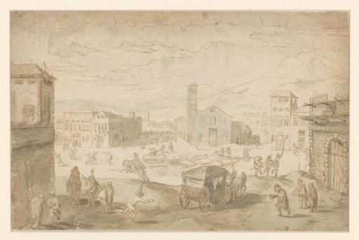 The Month of February: Carnival Scene on an Italian Square