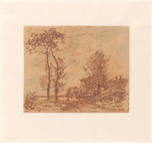 Country Road with Trees, a Farmhouse on the Right