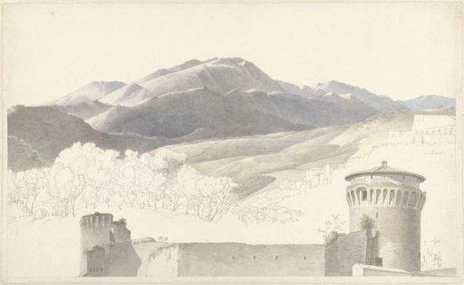 Landscape near Subiaco and building in Rome