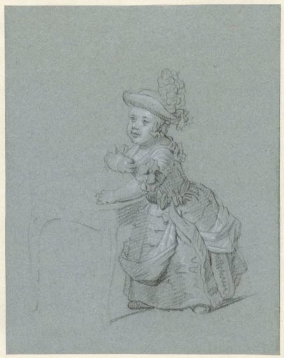 Standing child, holding onto a chair
