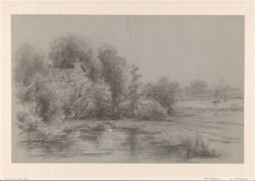 Landscape near a country estate, in the foreground a pond