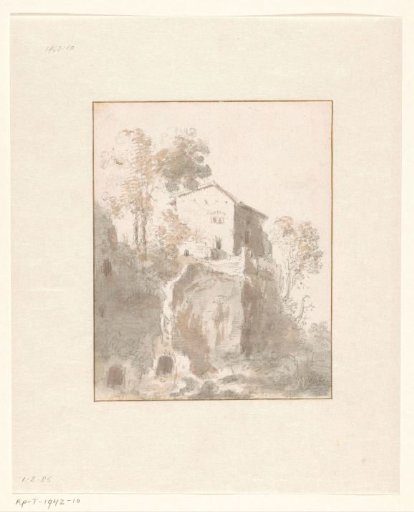 Rocky landscape with a house and trees
