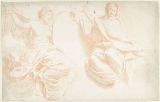 Two seated allegorical figures