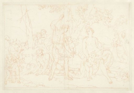 Standing young man (Paris?) with seated Venus