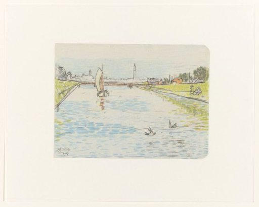 View of a Canal with a Sailing Ship