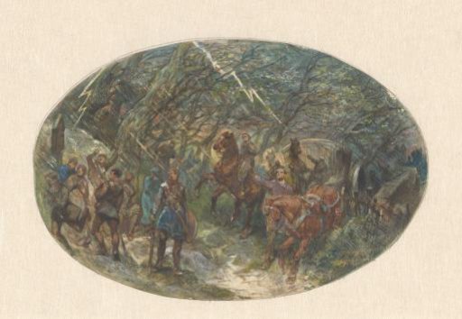 Carriage attempting to ford a brook