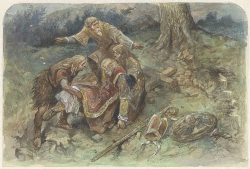 Wounded Adalbert being carried away