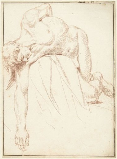 Study of a male nude, lying on his side over a block