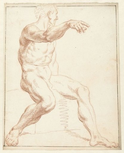 Study of a seated male nude, pointing with the right arm