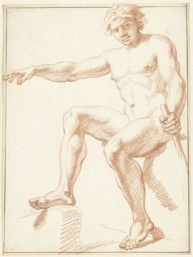Study of a male nude, sitting with an outstretched arm