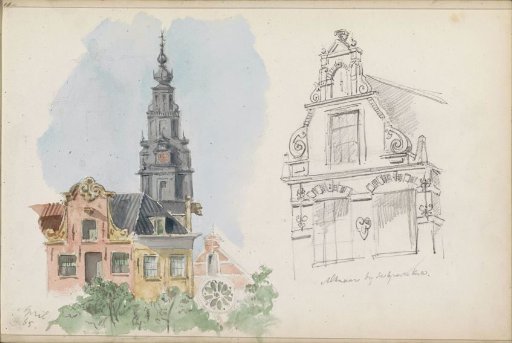 Tower of the Zuiderkerk in Amsterdam and a building near the Grote Kerk in Alkmaar