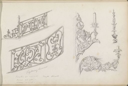 Balustrades in Louis XV style and wall sconces