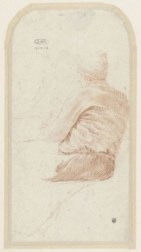 Seated man seen from the back with cap on