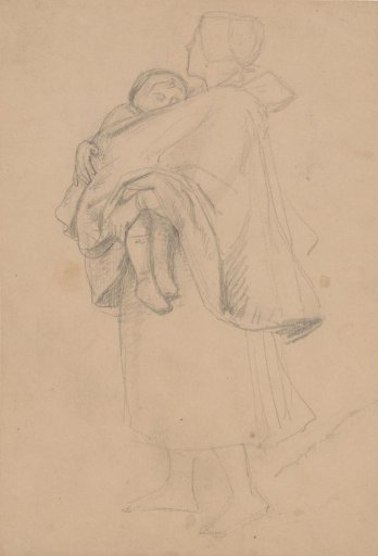 Sketch of a woman with a child in her arms