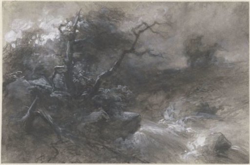 Stormy landscape with a stream