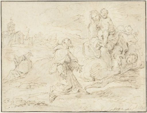 Saint Anthony of Padua kneeling in a landscape