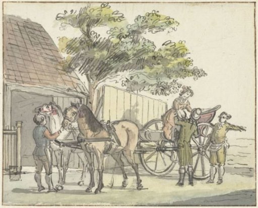 Wagon with two horses at the inn De Donkere Kuil near Haarlem