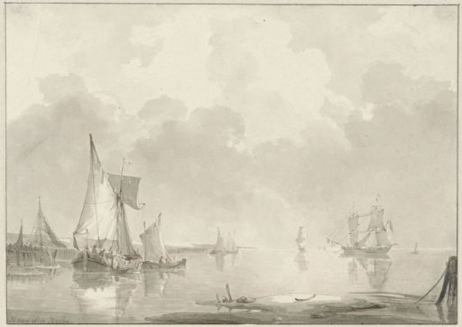 View off the coast with ships in calm water