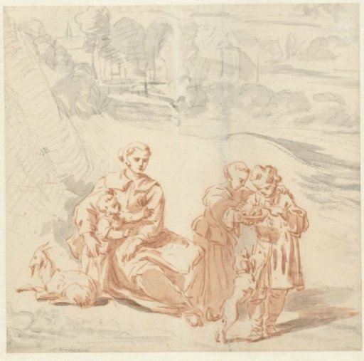 Woman with children in a landscape