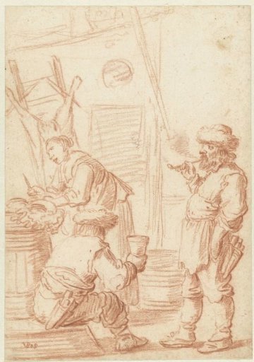 Interior of a Butcher's Shop with a Female and Two Male Figures