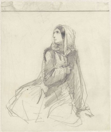 Sketch of a woman, with a cloth over her head