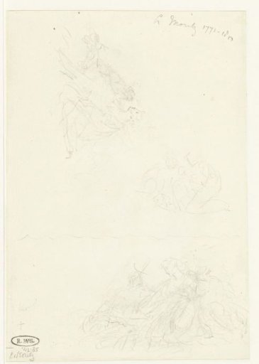 Three sketches of a kneeling female figure
