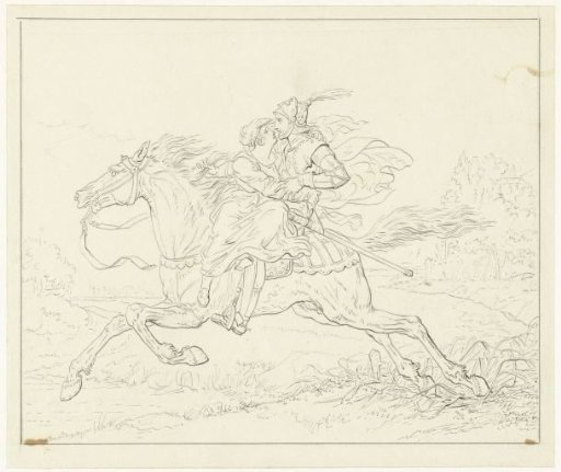 Knight with a woman on horseback