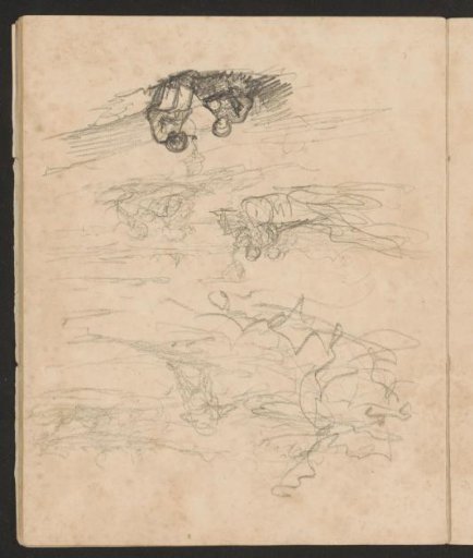 Landscape with a man, woman and child sitting by a tree trunk