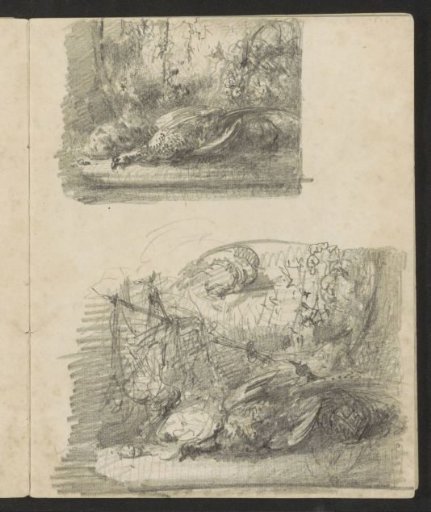 Still lifes with dead game in a niche
